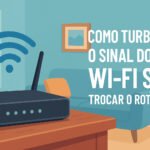 Ilustração técnica de roteador com Wi-Fi sendo otimizado sem trocar o equipamento