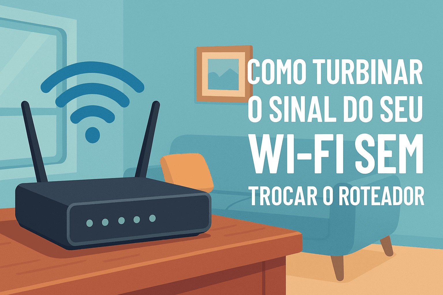 Ilustração técnica de roteador com Wi-Fi sendo otimizado sem trocar o equipamento