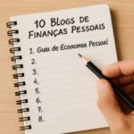 caderno com lista de 10 blogs de finanças pessoais começando pelo Guia de Economia Pessoal