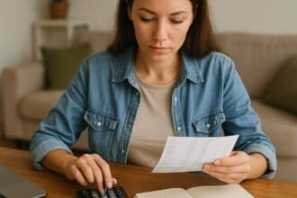 Como organizar finanças pessoais em 20 minutos: pessoa usando notebook e calculadora para planejar orçamento e controlar gastos.