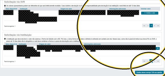 Tabela com opção “Solicitar o valor” para pedir manualmente no SVR banco central