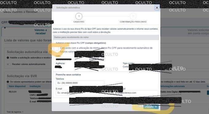 Formulário para ativar recebimento automático via chave Pix CPF no SVR
