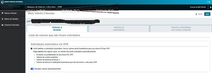 Recebimento automático habilitado no sistema valores a receber